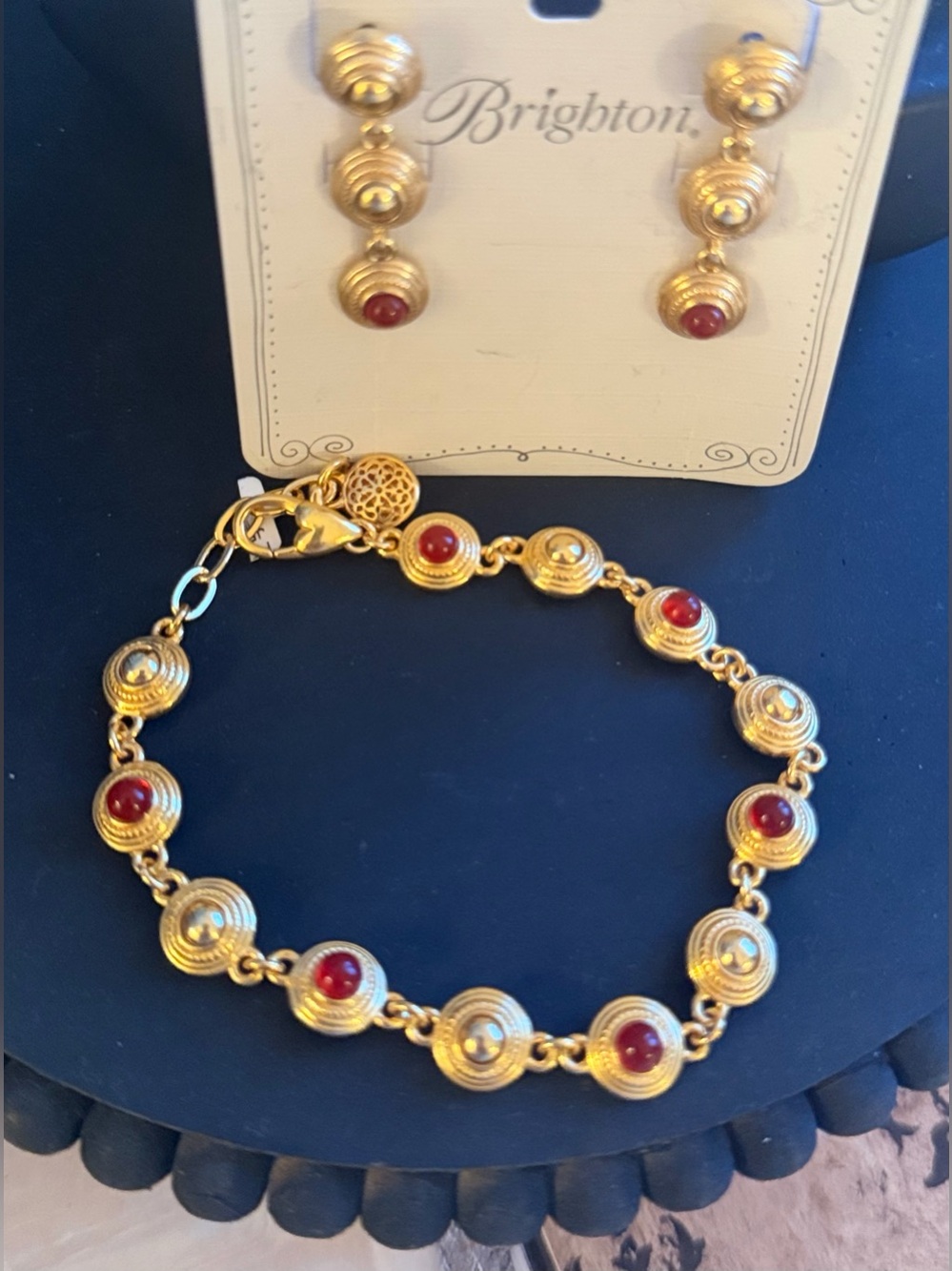 Brighton Gold-Tone  Venetian Gem Bracelet with Red Cabochons